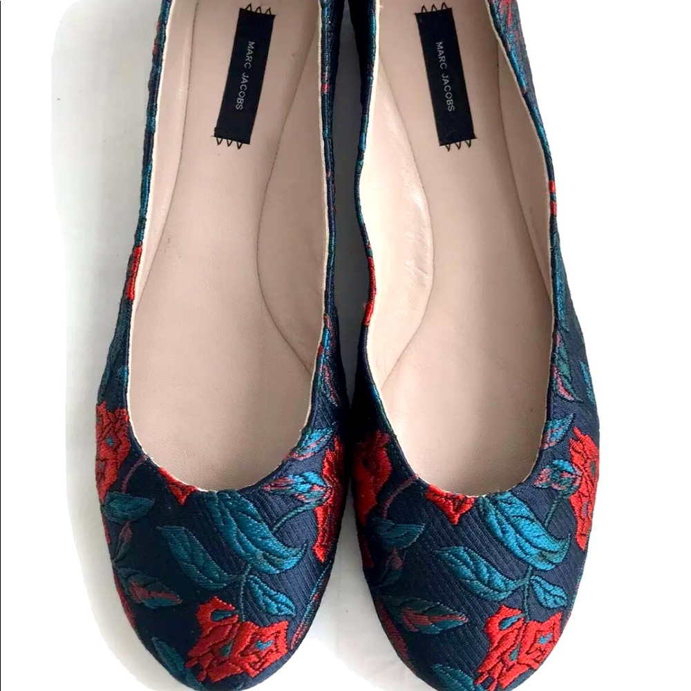 Marc Jacobs Fabric Leather Jacquard Floral Blue Red Print Ballet Flats 8.5/39